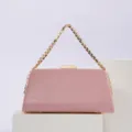 Stunning pink evening clutch bag detail, elegant rhinestone chain strap and gold hardware. - Pink