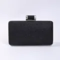 Elegant black glitter evening clutch bag with silver hardware for women party weddings. - Black