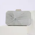 Silver glitter pleated evening clutch bag, elegant metallic clasp design for women parties. - Silver
