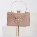 Sac de soirée scintillant pour femmes avec pompon cristal tournesol et poignée métal. - Rose