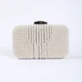 Elegant pearl evening clutch bag for women, vintage wedding bridal handbag with metal clasp. - Champagne