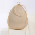 Elegante goldene Glitzer Tropfen Abendtasche mit Strass Ring Griff und langer Metallkette. - Champagner