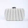 Pearl rhinestone evening clutch bag detail view, elegant beaded wedding bridal handbag. - Silver