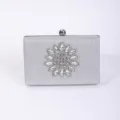 Silver rhinestone evening clutch bag sparkling crystal flower design elegant wedding party purse - Silver