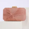 Elegant pink glitter pleated evening clutch bag with gold-tone metal clasp for women party. - Champagne