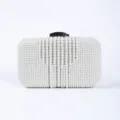 White pearl evening clutch bag with sparkling rhinestones and silver metal clasp for wedding - Silver