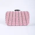 Exquisite pearl beaded evening clutch bag, elegant rhinestone design for party and wedding. - Pink