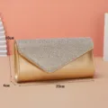 Elegant gold rhinestone evening clutch bag for women, stylish party PU leather handbag. - Gold