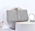 Silver glitter evening clutch bag for women elegant party wedding handbag purse trendy - 22x4.5x14cm / Silver with Silver Hardware