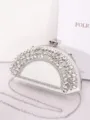 Sparkling rhinestone fan shaped evening clutch bag with metal chain strap for women party. - Silver