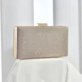 Elegant glitter evening clutch bag with gold metallic frame and clasp for party wedding. - Rose Gold