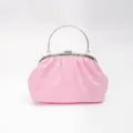 Pink pleated cloud bag detail, cute evening clutch purse with silver metal handle and clasp. - Pink