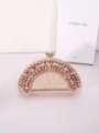 Stunning rhinestone fan-shaped evening clutch bag with metal clasp for party dress and events. - Champagne