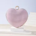 Stunning pink heart glitter evening clutch bag with dazzling rhinestone ring handle detail. - Pink