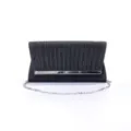 Black glitter pleated evening clutch bag with chain strap for party and wedding - Black