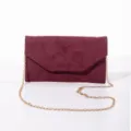 Glitter suede evening clutch bag with gold chain strap for women elegant party purse. - Wine Red