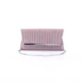 Pink glitter pleated evening clutch bag detail, metal bar closure with silver chain strap. - Light Purple
