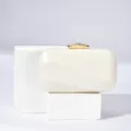 Elegant solid color hard case evening clutch with gold metal lock for women party wear. - 18x10.5x5.5cm / White