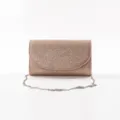 Sparkling glitter evening clutch bag with delicate silver chain strap for women party wear. - Khaki