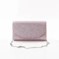 Pink glitter evening bag with chain, stylish minimalist clutch for women parties and events. - Light Purple