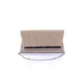 Glitter evening clutch detail view, shimmering fabric texture and elegant silver chain strap. - Apricot