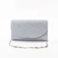 Silver glitter evening clutch bag with chain strap, perfect for party and formal events. - Light Blue