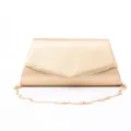 Elegant gold evening clutch bag with metallic chain strap, detailed view for special events. - Light Yellow