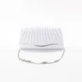 White glitter pleated evening clutch bag with chain strap, elegant vintage style for party. - White