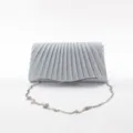 Silver glitter pleated evening clutch bag, elegant chain crossbody bag for women parties. - Gray