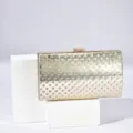 Gold holographic dot evening clutch bag with metal lock for women party dress accessorizing - Gold