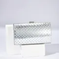 Elegant silver holographic polka dot evening clutch bag with metal lock for women - Silver
