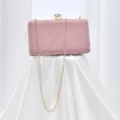 Pink glitter evening clutch bag with gold chain strap and crystal lock for women party. - Pink