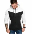 Détail gros plan sweat à capuche zippé colorblock homme, manches contrastées, poches pratiques. - S / Hauts / Blanc