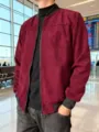Blouson bomber en suédine pour homme, veste zippée casual à manches longues printemps. - S / Bordeaux