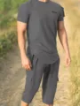 Set coordinato uomo maglietta manica corta e pantaloncini cargo comodo e traspirante. - Taglia S / Top e Pantaloni / Grigio scuro