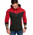 Sweat à capuche zippé pour homme, design colorblock rouge et noir avec cordons. - S / Hauts / Rouge