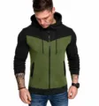 Sweat-shirt à capuche zippé Casual Colorblock pour homme Vêtement de sport manches longues - S / Hauts / Vert Militaire
