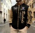 Mens Colorblock Zip Up Hoodie Autumn Winter Casual Hooded Sweatshirt With Sleeve Prints - Khaki