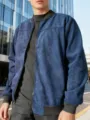 Veste bomber effet suédine homme printemps décontracté cardigan zippé à manches longues - S / Bleu marine