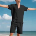 Ensemble décontracté pour homme chemise noire à manches courtes et short d'été - S / Haut Et Bas / Noir