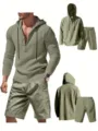 Ensemble décontracté en lin pour homme sweat à capuche et short de plage été tenue - S / Haut et Bas / Vert matcha