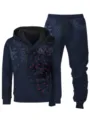 Chándal con Capucha y Pantalones para Hombre Conjunto Casual Estampado de Dos Piezas Otoño - Azul marino