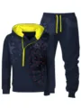 Conjunto de chándal de invierno para hombre con sudadera con capucha y pantalón - Azul Marino Amarillo