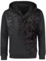 Herren schwarzer Kapuzenpullover mit halbem Reißverschluss, Totenkopf und Sternen Streetwear - S / Oberteile / Dunkelgrau