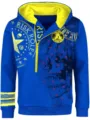 Herren Blau Kapuzenpullover Halb-Zip Streetwear Totenkopf Grafik Lässiger Herren Hoodie - S / Oberteile / Saphirblau