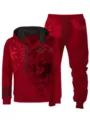 Conjunto de chándal casual para hombre con sudadera con capucha y pantalón. - Burdeos