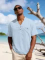 Chemise Henley bleu clair à manches courtes pour homme, haut d'été décontracté. - S / Bleu ciel