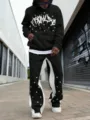 Ensemble sweat à capuche et pantalon patte d'éléphant étoile homme streetwear automne noir. - S / Haut et Bas / Noir