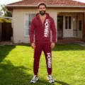 Ensemble sweat à capuche zippé et pantalon de survêtement décontracté pour homme. - Bordeaux
