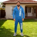 Ensemble de survetement bleu pour homme avec sweat a capuche zippe et imprime pour l'automne. - Bleu